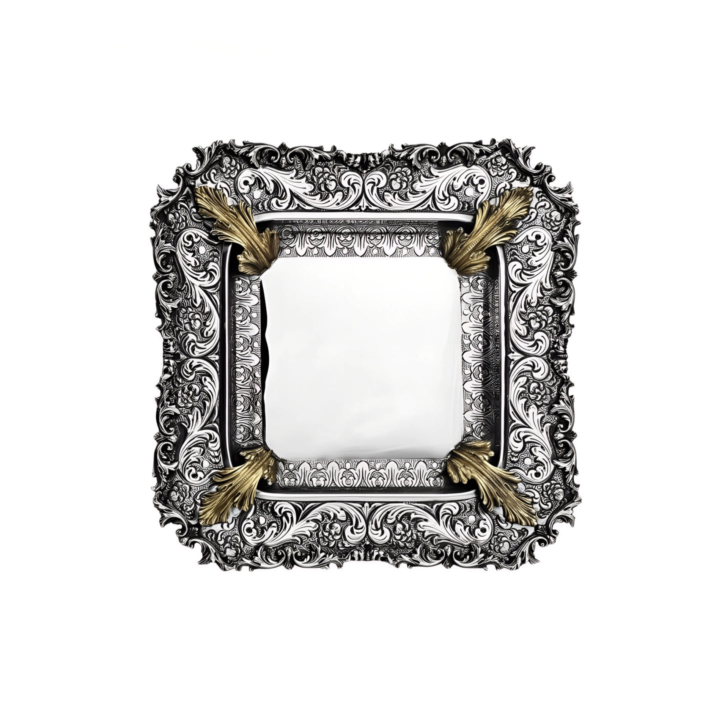 Vergoldetes Silbertablett im Signature-Stil – 925 Silber, reich verziert.