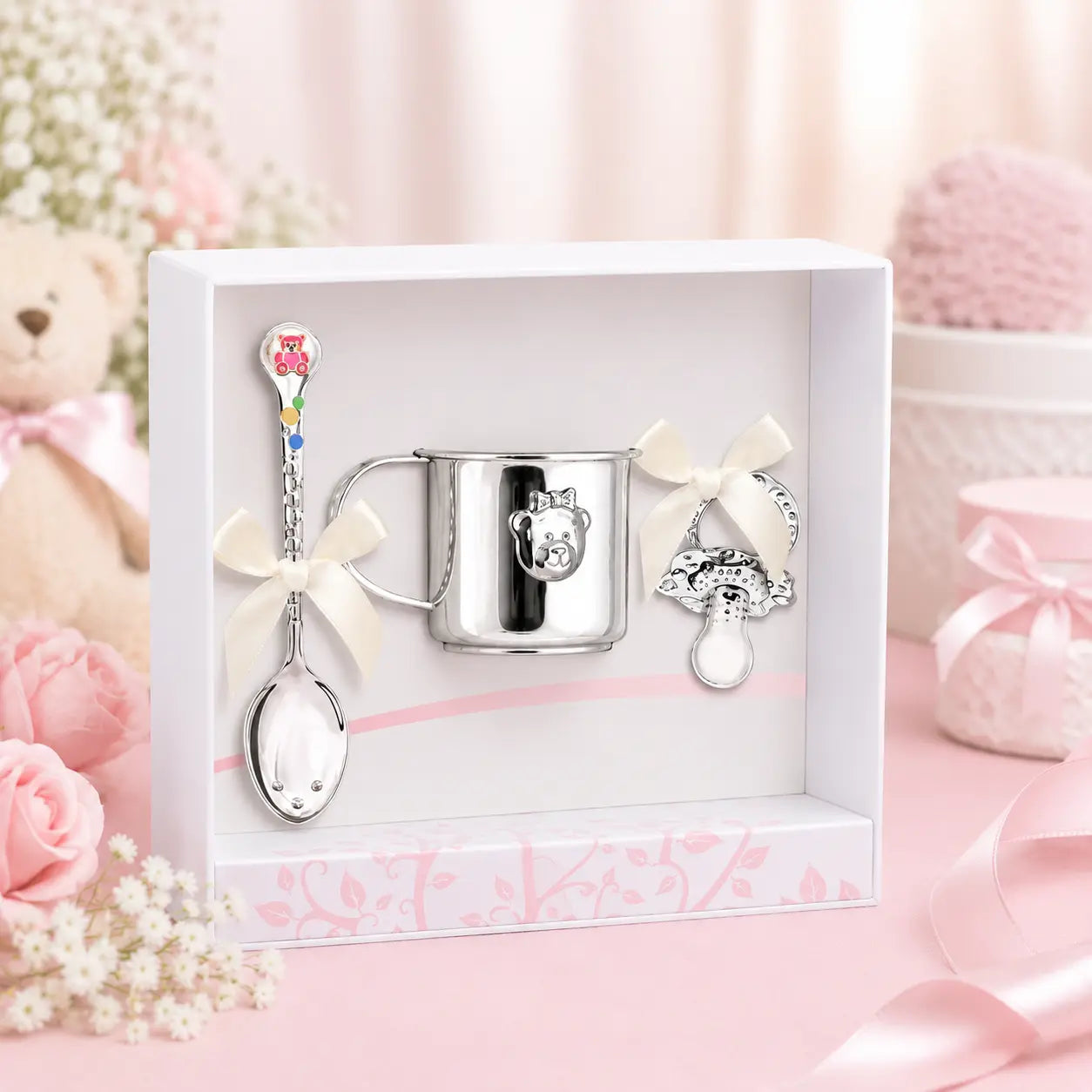 Tauf-Set DoDo 925 Silber Bär lila — Schnuller, Becher, Löffel