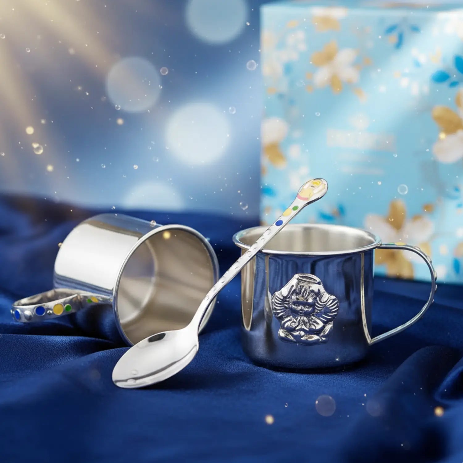 Taufgeschenk 925 Silber Set Becher + Löffel Engel Rosa - Mädchen