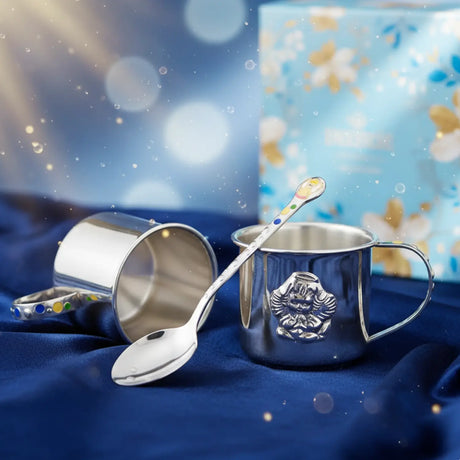 Taufgeschenk 925 Silber Set Becher + Löffel Engel Rosa - Mädchen