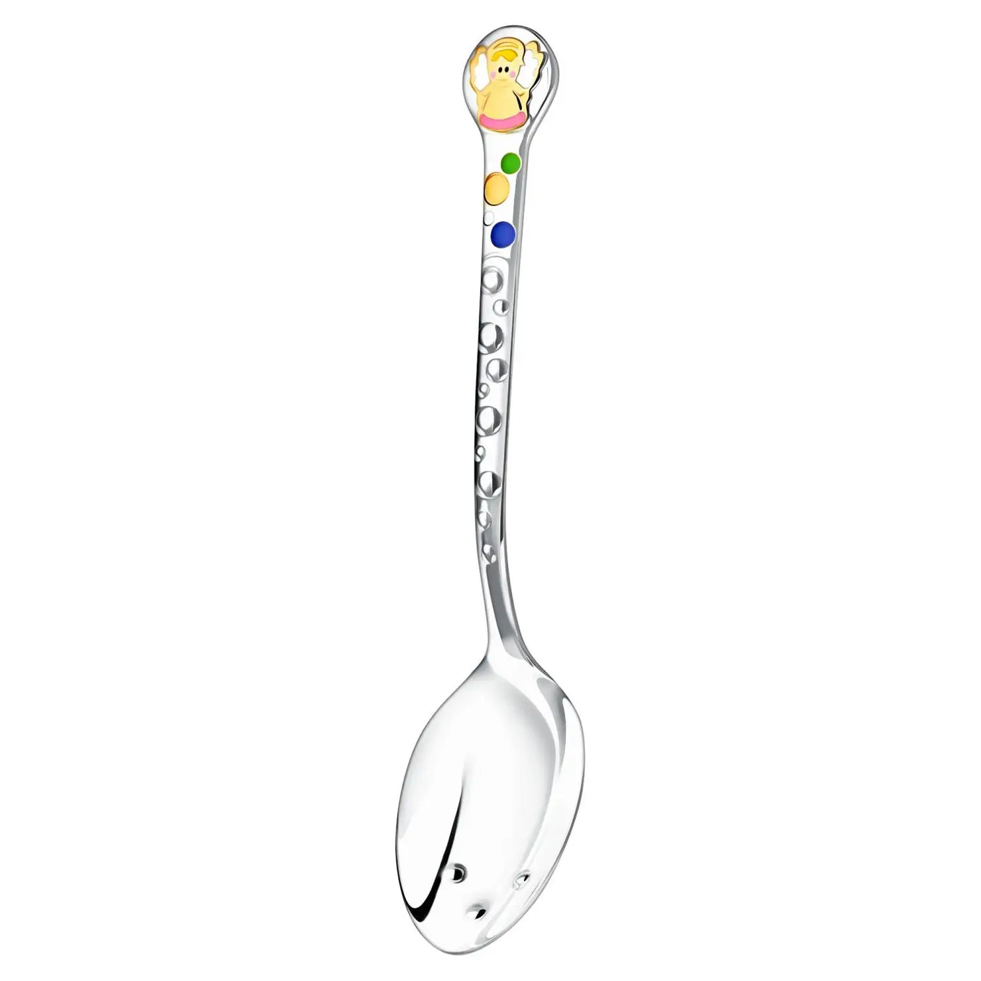 Tauf- und Babylöffel 925 Silber mit Emaille Engel-Motiv in Gold & Rosa, taktile Punkte – personalisierbares Geschenk zur Taufe.