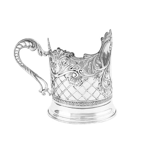 Teeglashalter „Barok“ aus 925 Silber – russischer Podstakannik mit Glas