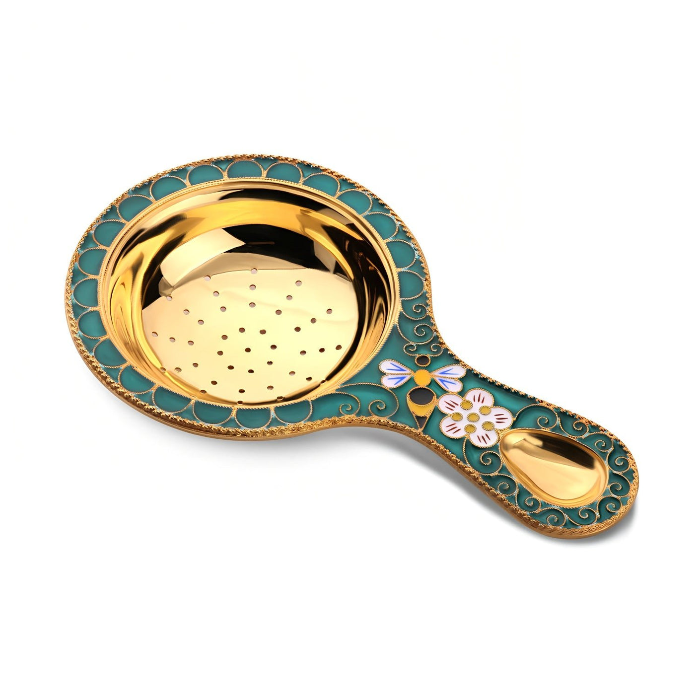 Tea strainer 925 silver enamel & gold plating bee