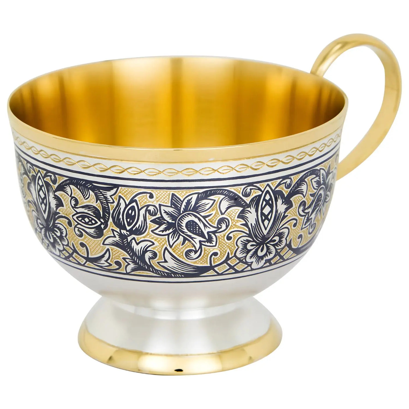 Teetasse „Tradition“ – 925 Silber vergoldet mit Niello & Handgravur (140 ml)