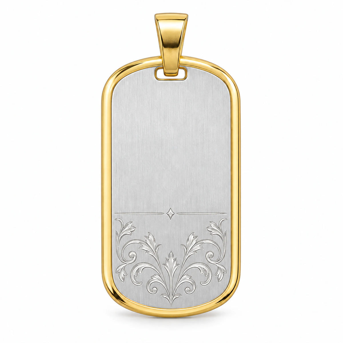 Beispiel: Tessera Silbermarke 925 Silber mit vergoldetem Rahmen, Ornament als reine, silberhelle Gravur