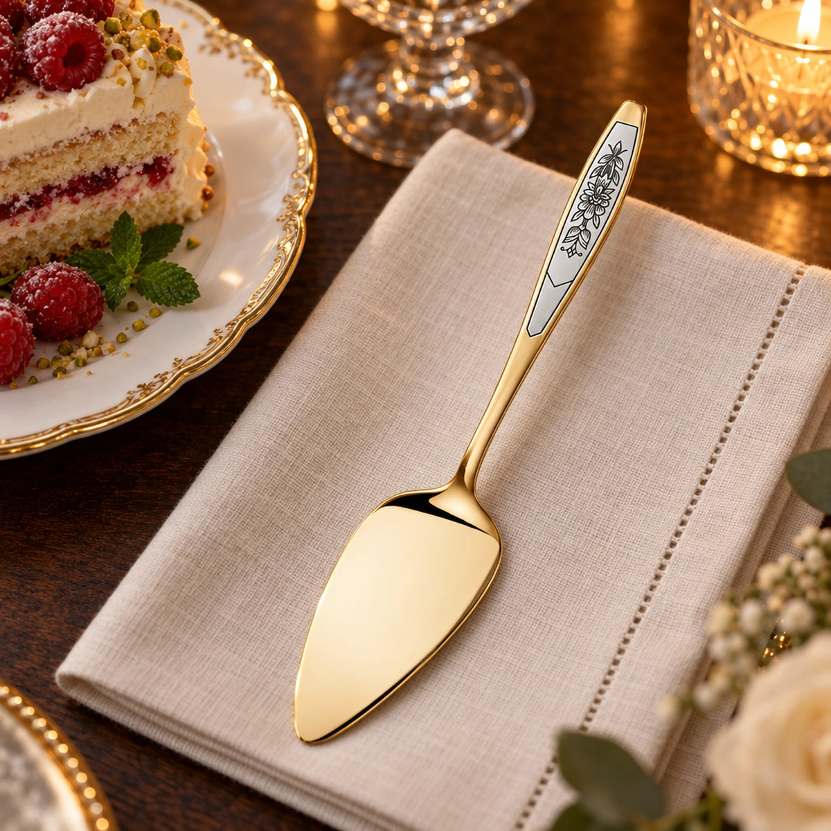 Tortenheber Astra Classic — Lifestyle-Setting an der gedeckten Tafel
