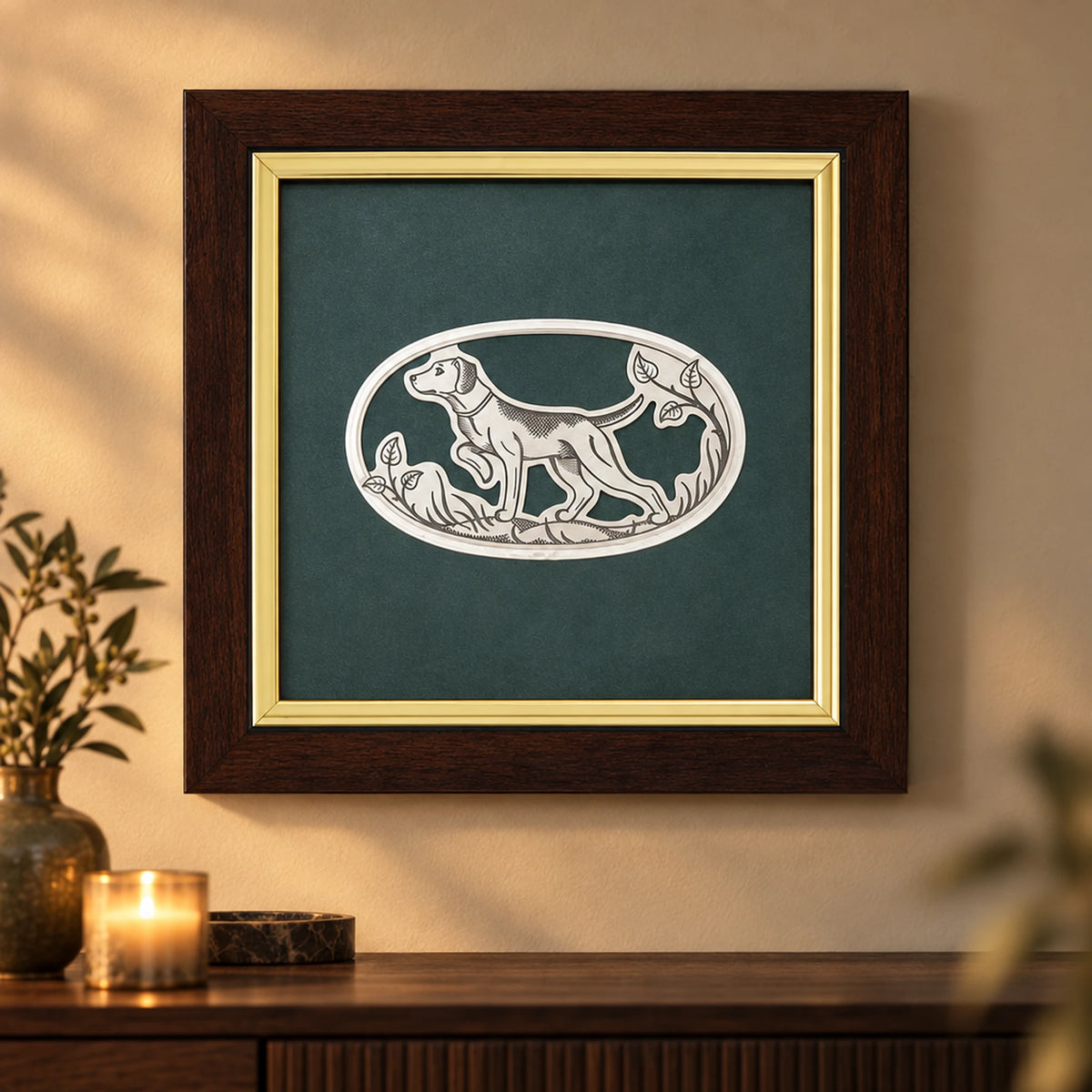 Wandbild Jagdhund — Lifestyle-Setting an der Wohnzimmerwand