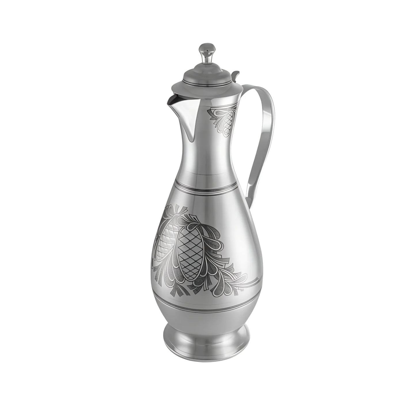 Weinkaraffe 925 Silber Niello Tannenzapfen — Silberkanne mit Henkel, Deckel und Tannenzapfen-Gravur, Kollektion Cones