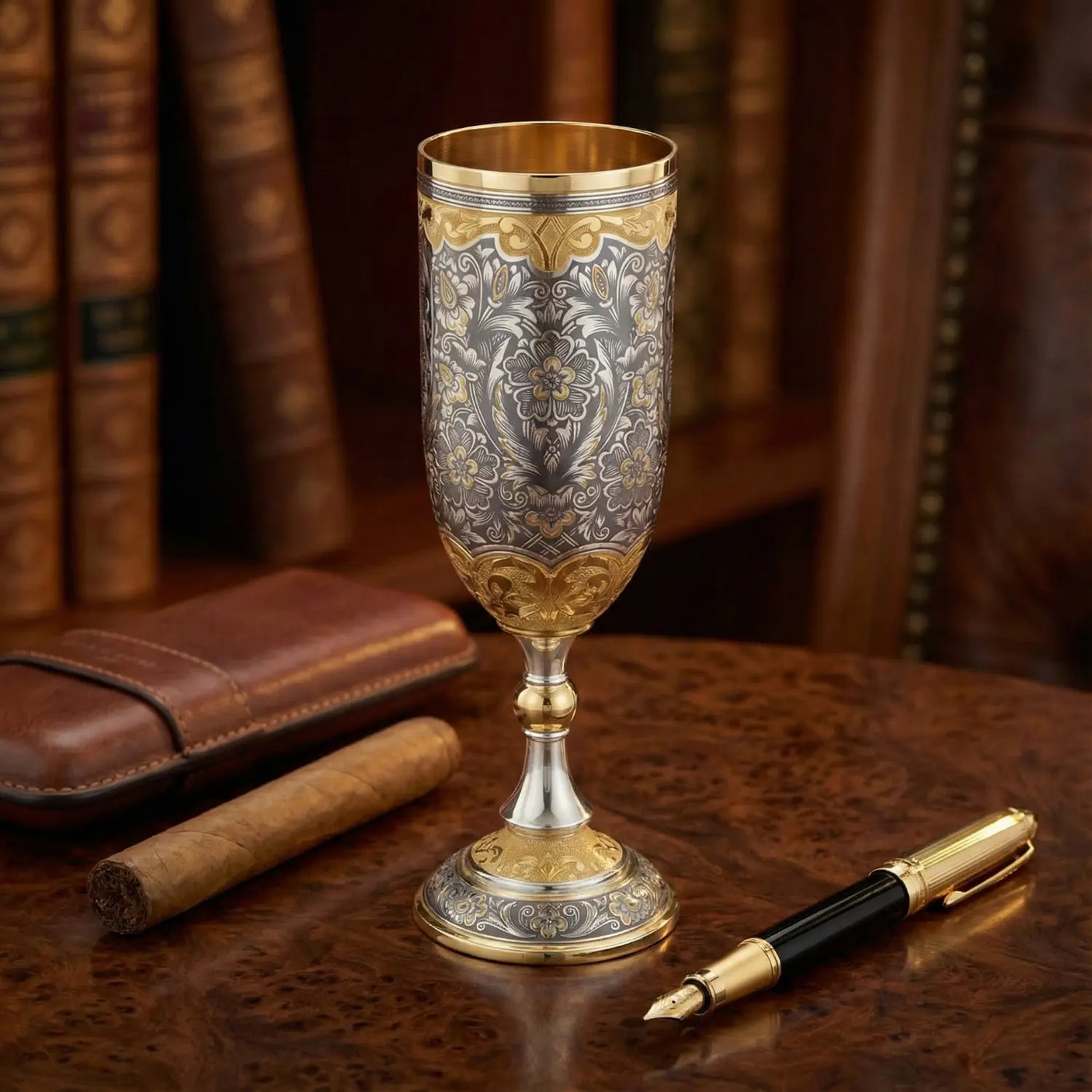 Weinpokal 925 Silber vergoldet – Zaren Fest Niello - Handgravur