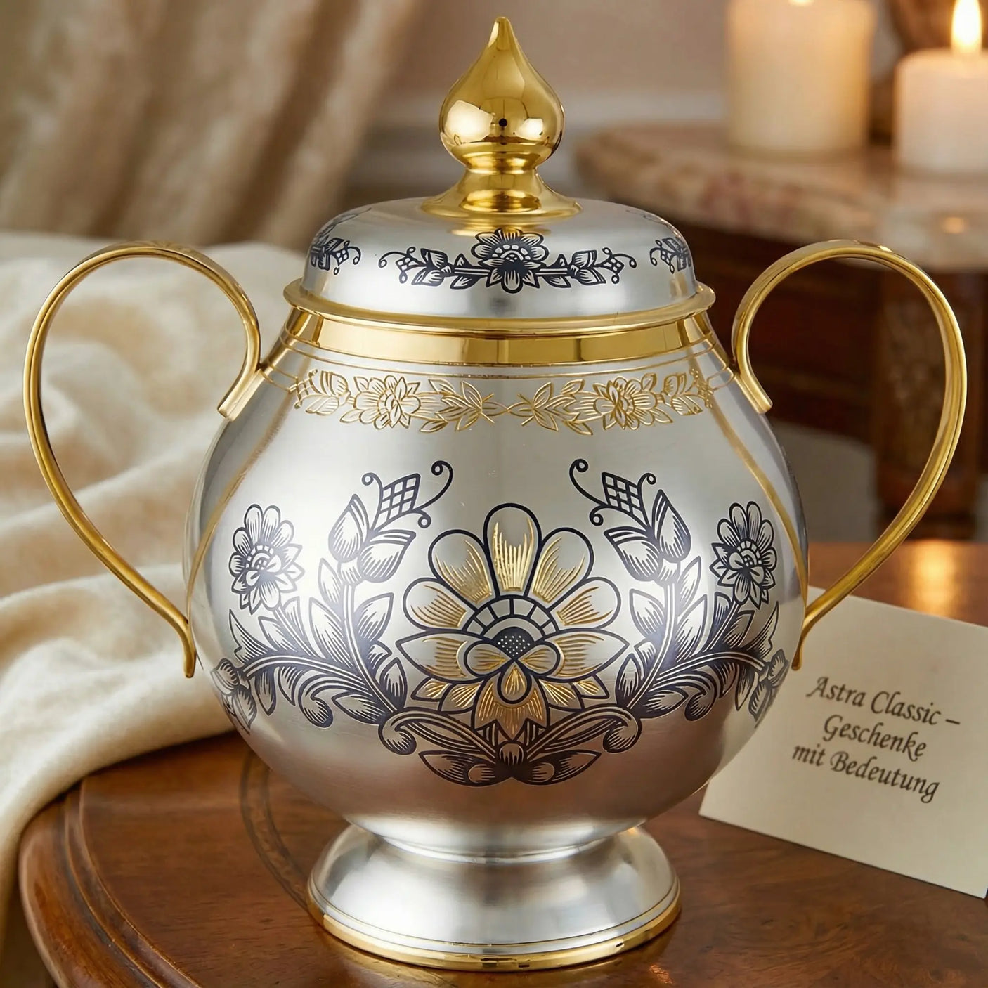 Zuckerdose 925 Silber vergoldet Niello | Astra Classic | 400 ml