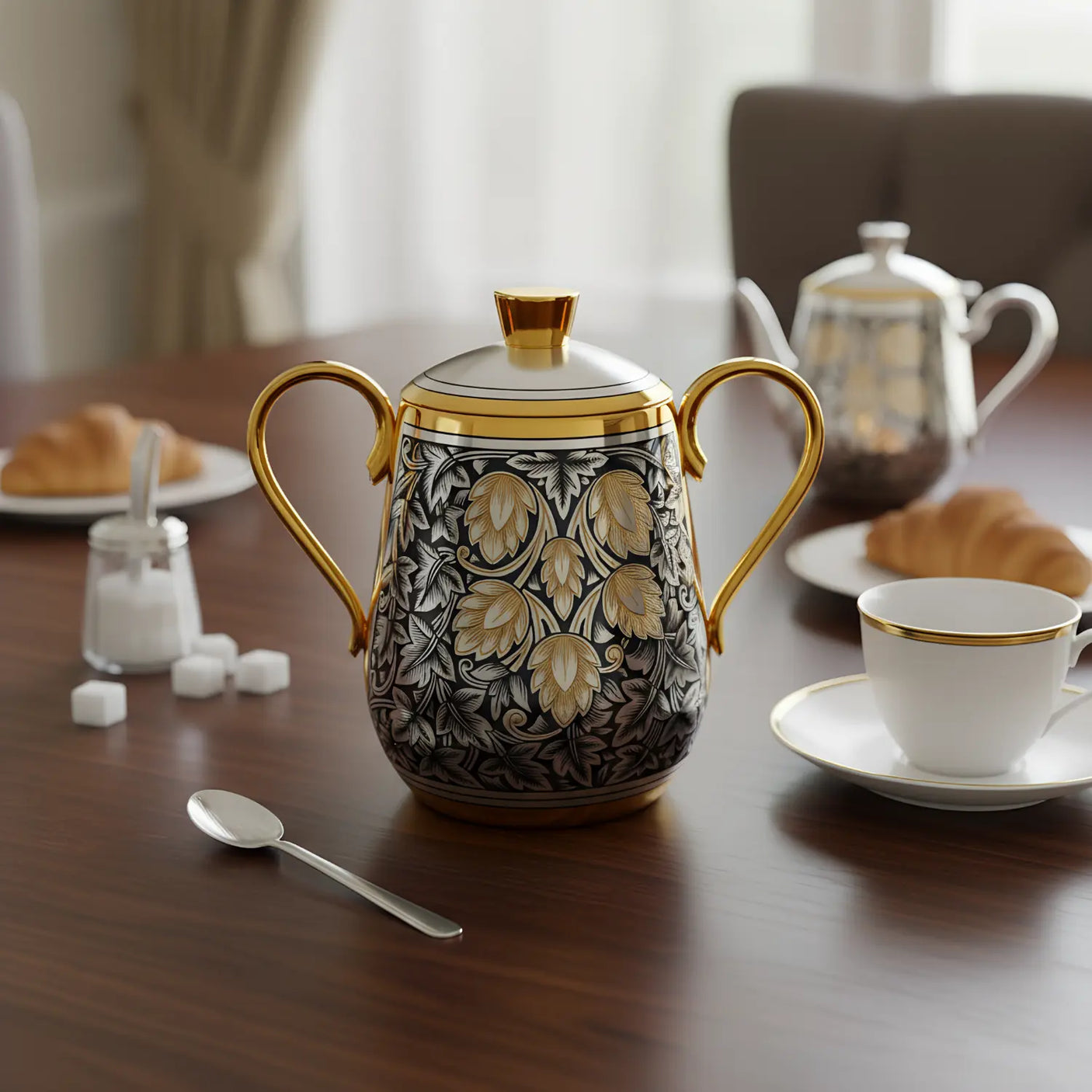 Zuckerdose 925 Silber vergoldet – Kollektion „Hopfen“ | Historisches Design (1969)