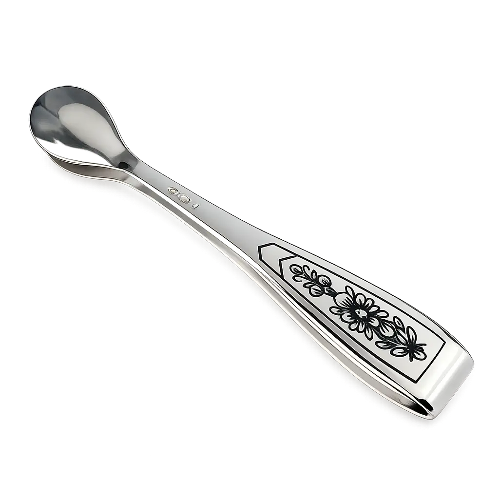 Zuckerzange aus 925 Silber mit handgearbeitetem Niello-Blumenmuster im klassischen russischen Design für Tee und Kaffee