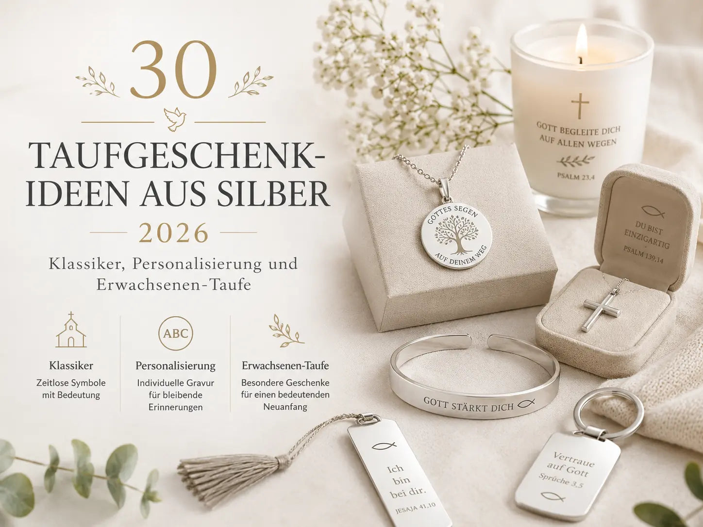 30 Taufgeschenk-Ideen aus Silber 2026 mit Kreuzanhänger, Gravur-Schmuck und personalisierten Silbergeschenken zur Erwachsenen-Taufe