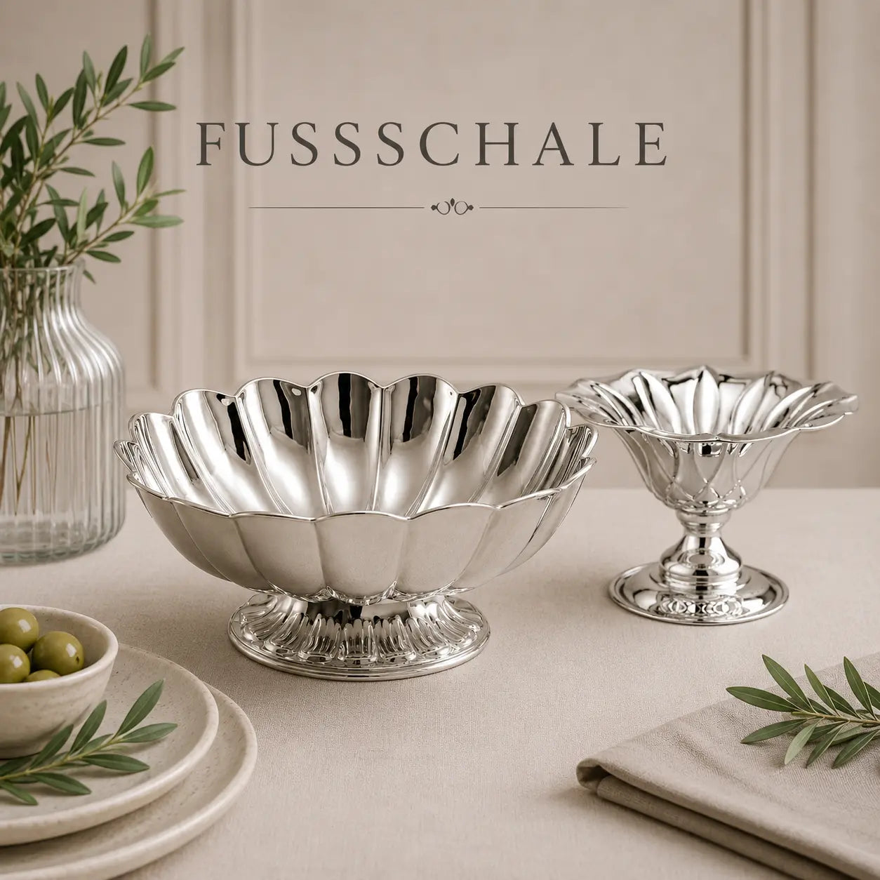 Fußschalen aus Silber als elegante Dekoschalen für Obst, Pralinen und stilvolle Tafelkultur bei besonderen Anlässen