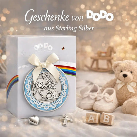 Geburts- & Tauftaler aus 925 Silber — mit Gravur & Storchmotiv - Premium Geschenkideen