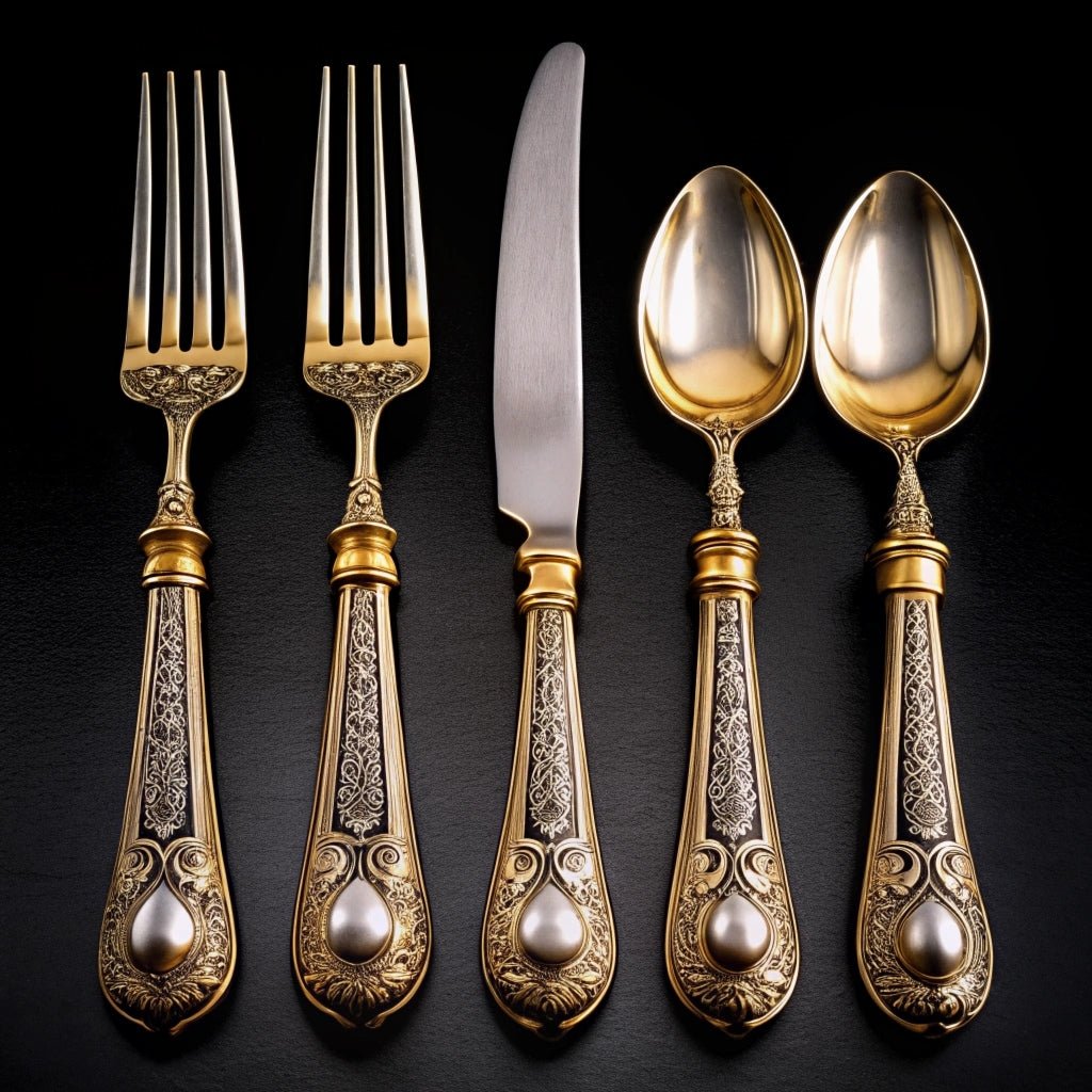 Luxuriöses Silberbesteck Set aus 925 Sterling Silber mit Niello-Verzierung – handgefertigt & hochwertig für Ihre Tafel.