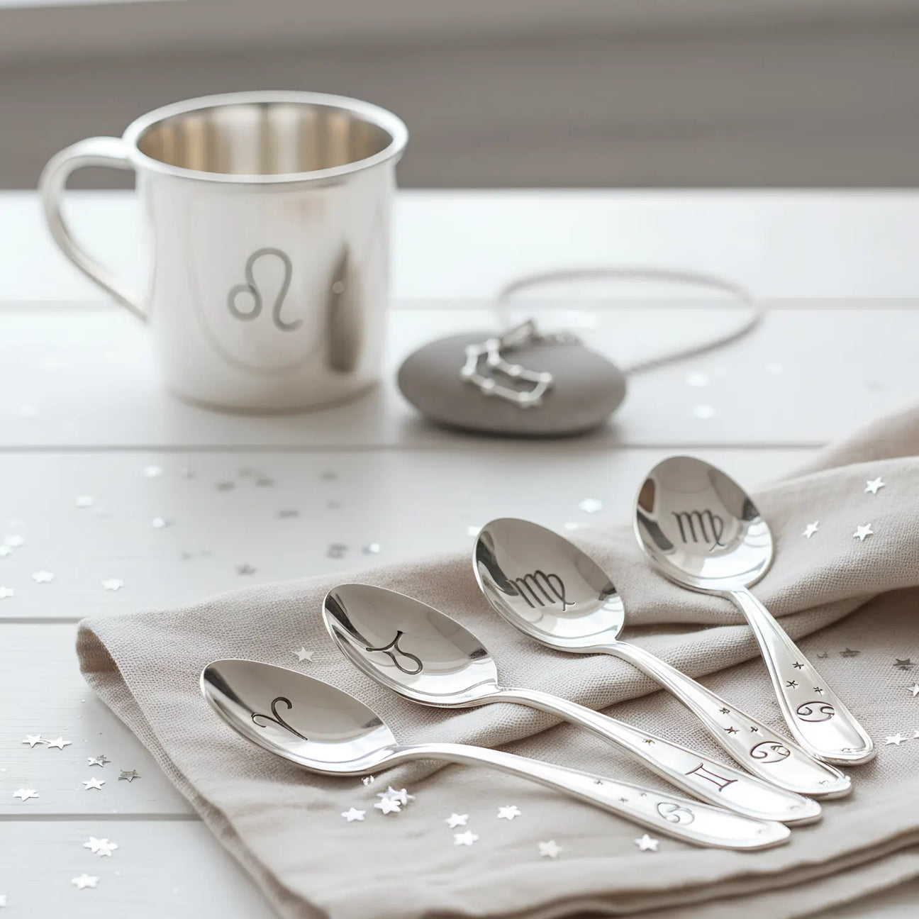 Silberbesteck Sternzeichen 925 Silber – edle Löffel mit Tierkreiszeichen, handgraviert und vergoldet, perfektes Geschenk zur Taufe oder Geburt