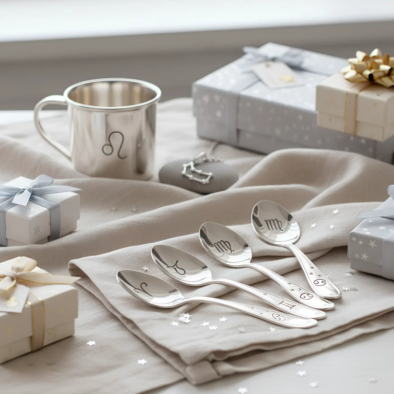 Sternzeichen Geschenke aus 925 Silber – edle Babylöffel, Becher und Schmuck mit Tierkreiszeichen, ideal als Geschenk zur Geburt oder Taufe