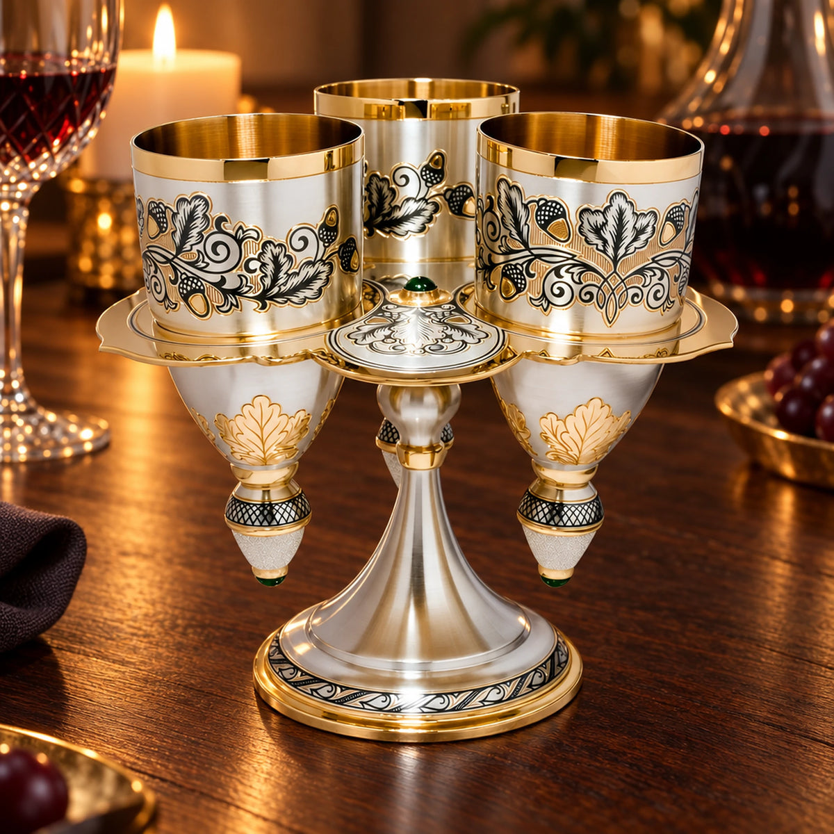 Perevörtischi Gold Eiche 925 Silber Niello — Lifestyle-Setting am Weintisch