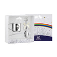 Baby Geschenkset 925 Silber mit Teddybär-Becher und Babylöffel in Geschenkbox – edle Wahl zur Geburt oder Taufe für Mädchen.