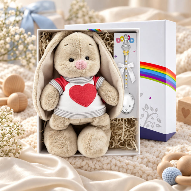 Baby Geschenkset Babylöffel 925 Silber Bunny Junge in der DoDo-Geschenkbox — Lifestyle-Setting