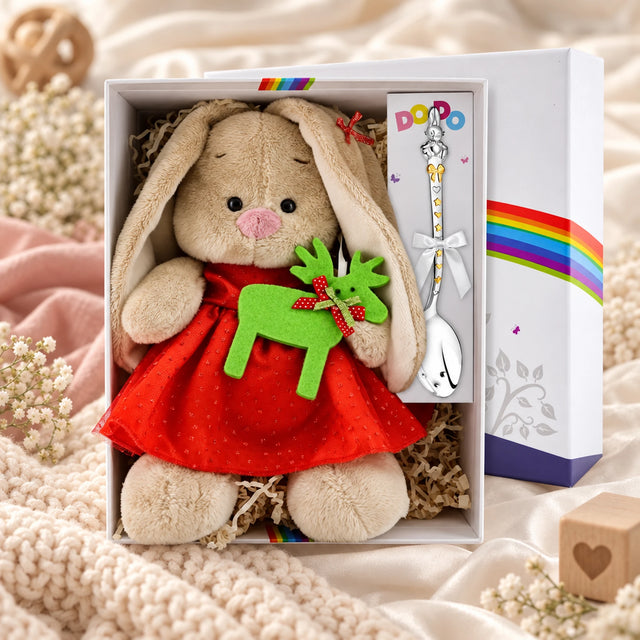 Baby Geschenkset Babylöffel 925 Silber Bunny Mädchen in der Geschenkbox — Lifestyle-Setting