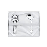 Baby-Geschenkset 925 Silber Teddybär — Stielrassel mit Bär-Figur und gebogener Babylöffel in weißer Box