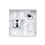Geschenkset 925 Silber Bär — Kinderbecher mit Bär-Relief und gebogener Babylöffel in weißer Box