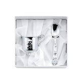 Geschenkset 925 Silber Bär — Kinderbecher mit Bär-Relief und gerader Geburtslöffel in weißer Box