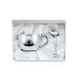 Geschenkset 925 Silber Bär — große Babytasse mit Henkel und Bär-Relief und gebogener Babylöffel in weißer Box