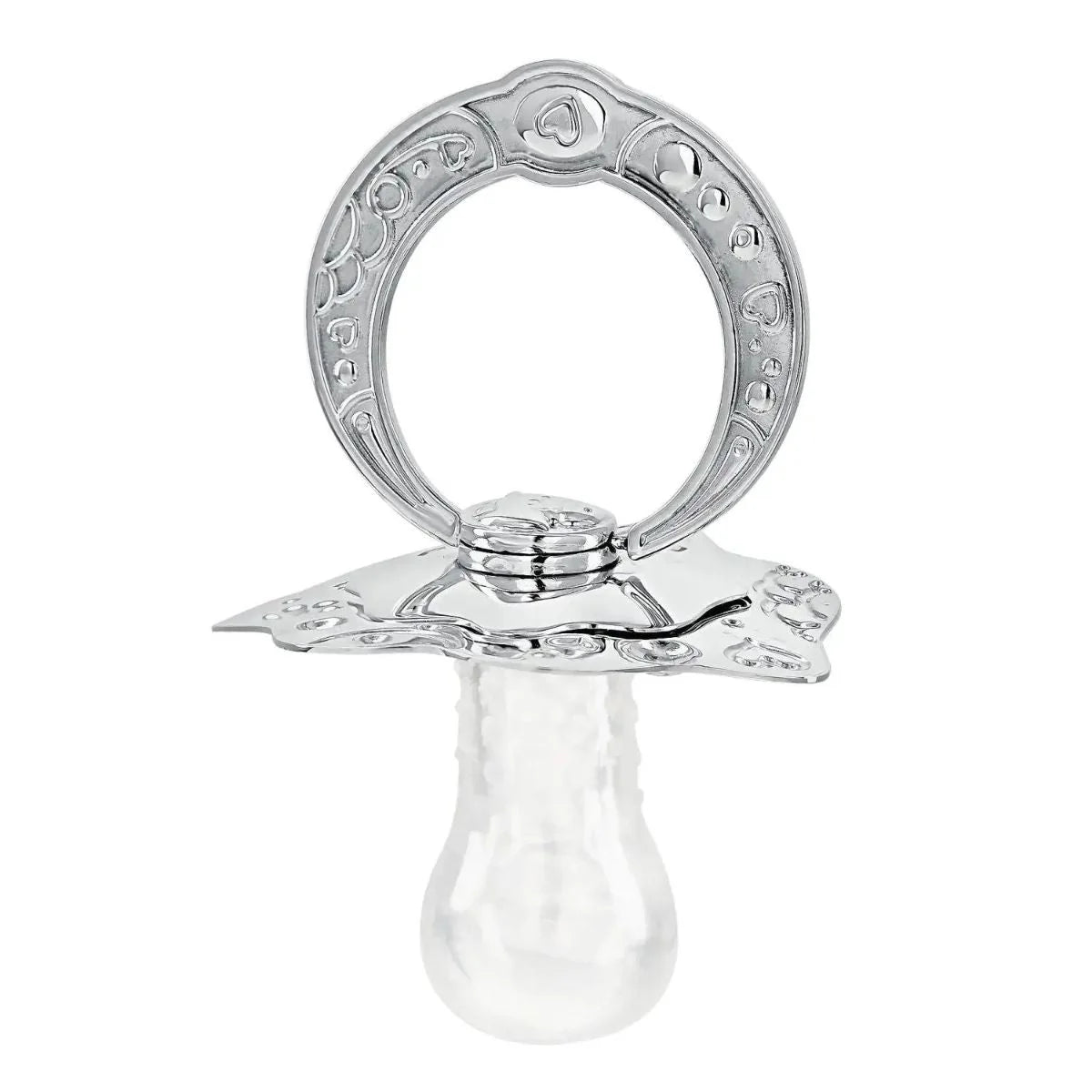 Baby-Schnuller 925 Silber — Souvenir-Schnuller mit verziertem Silber-Ring und Silikon-Sauger, Detailansicht