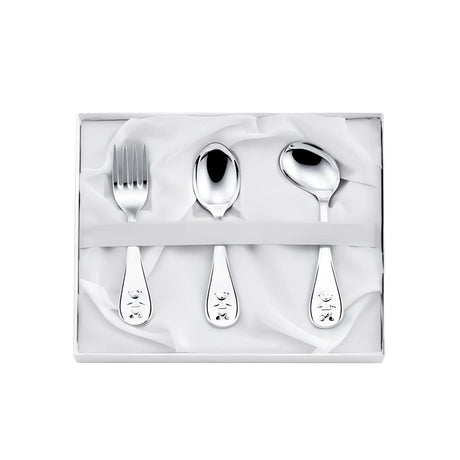 3-teiliges Babybesteck aus 925 Silber mit Teddybär Gravur – Löffel, Gabel, Geschenkset.