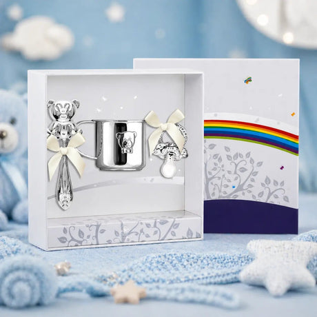 Baby Geschenkset 925 Silber Schnuller & Rassel Junge - Bär