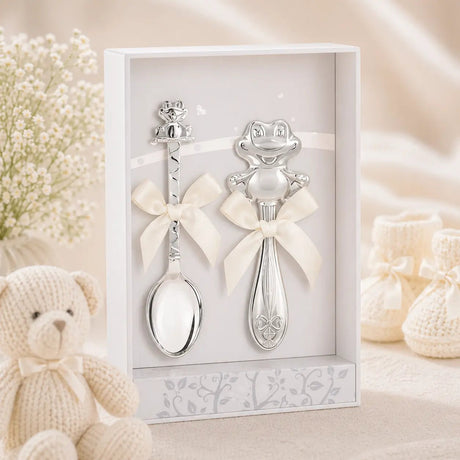 Baby Geschenkset 925 Silber Frosch – Babylöffel & Babyrassel