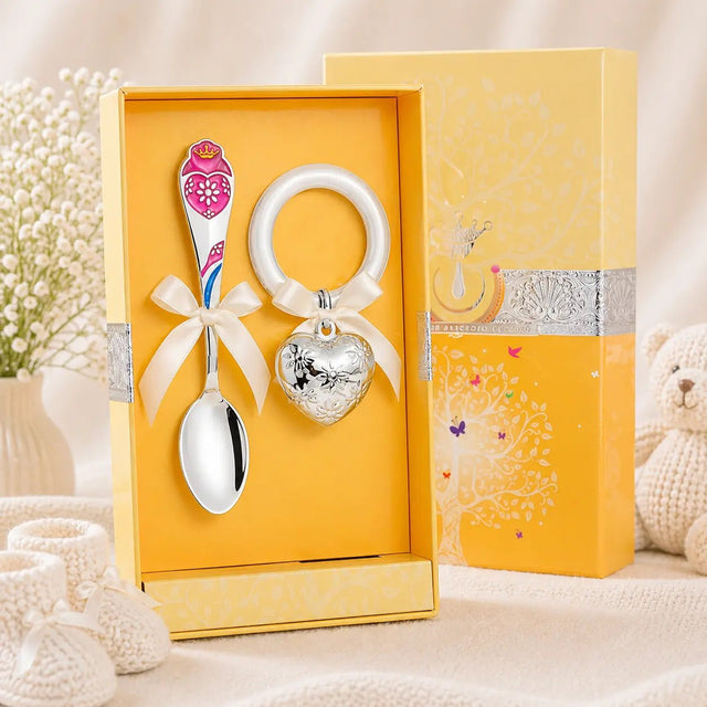Baby Geschenkset 925 Silber Herz – Babylöffel & Beißring