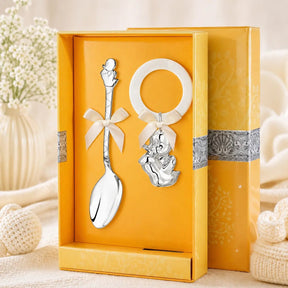 Baby Geschenkset 925 Silber Ente – Babylöffel & Acrylring - Rassel