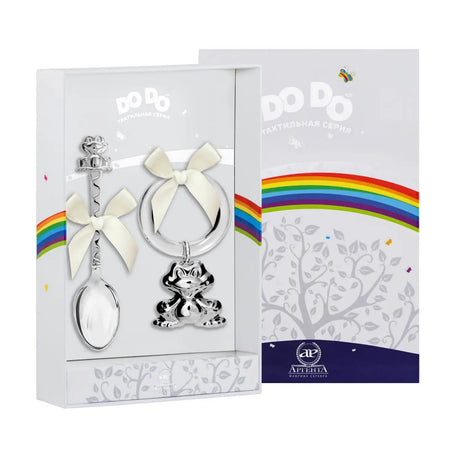 Baby Geschenkset 925 Silber Frosch – Babylöffel & Acrylring - Rassel