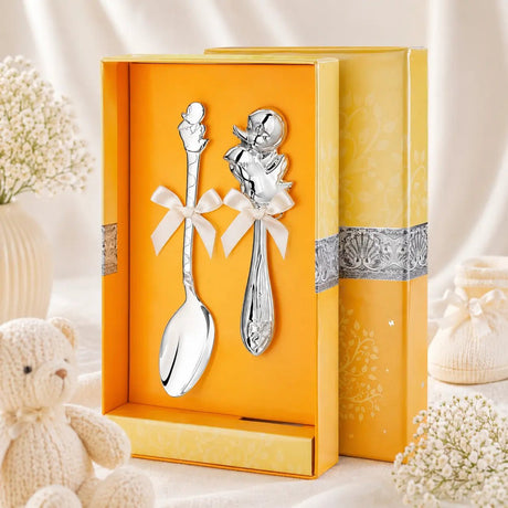 Baby Geschenkset 925 Silber Ente – Babylöffel & Rassel