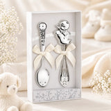 Baby Geschenkset 925 Silber Entlein – Rassel & Geburtslöffel