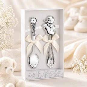 Baby Geschenkset 925 Silber Entlein – Rassel & Geburtslöffel
