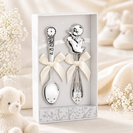 Baby Geschenkset 925 Silber Entlein – Rassel & Geburtslöffel