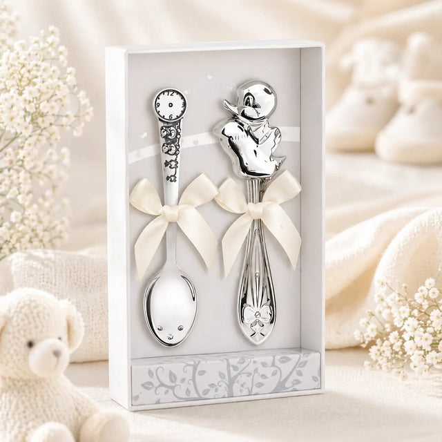 Baby Geschenkset 925 Silber Entlein – Rassel & Geburtslöffel