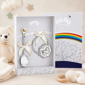 Baby Geschenkset 925 Silber Pony – Taktil - Löffel & Babyrassel