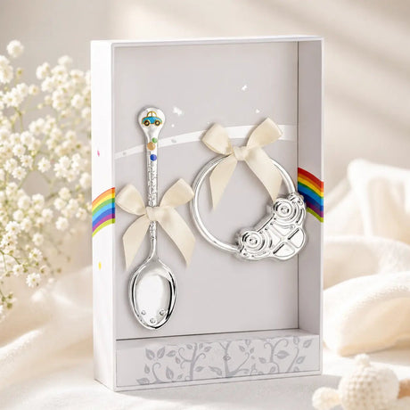 Baby Geschenkset 925 Silber Auto – Babylöffel & Babyrassel