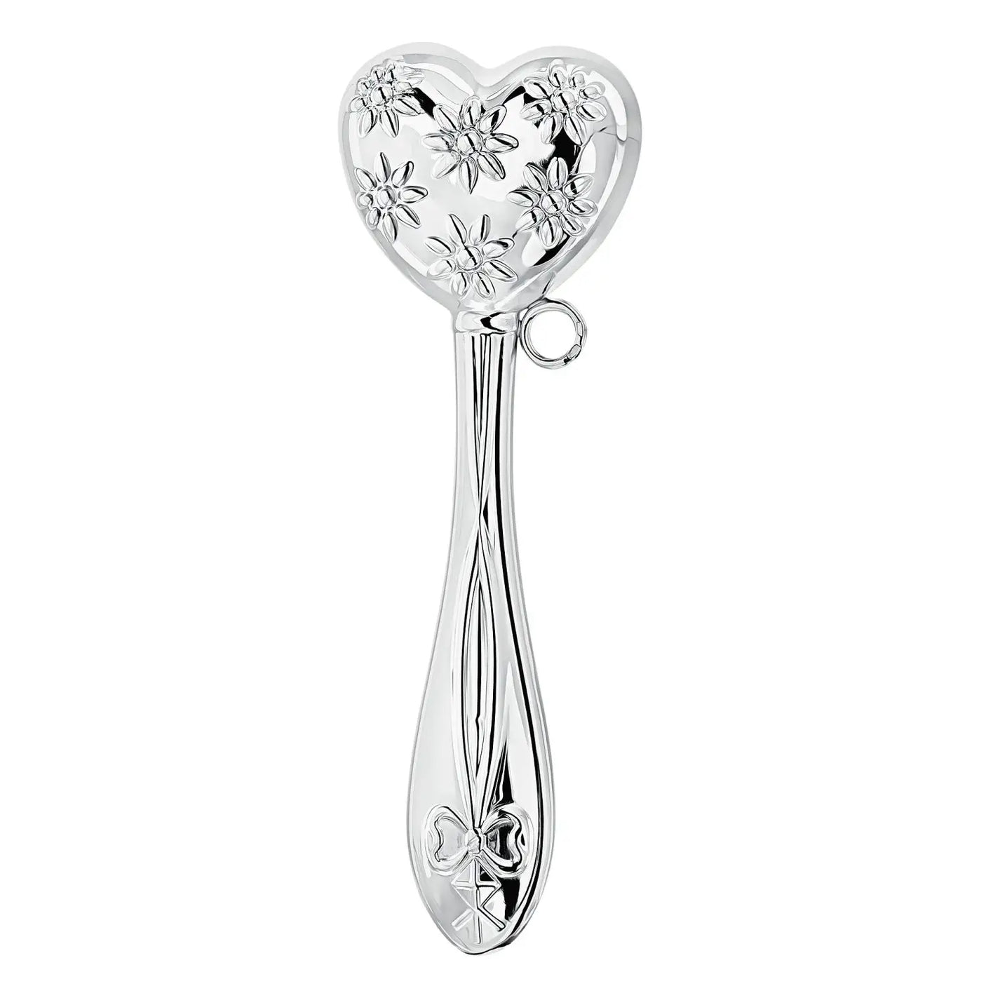 Baby Geschenkset 925 Silber Herz-Design: Babyrassel in Stielform in Geschenkbox perfekt für Taufe und Geburt.