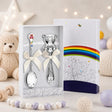 Baby Geschenkset 925 Silber Teddybär – Babylöffel Lila - Rot & Rassel