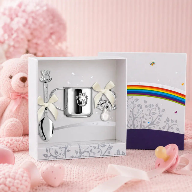 Geschenkset für Babys 925 Silber mit Schnuller Bär - Mädchen