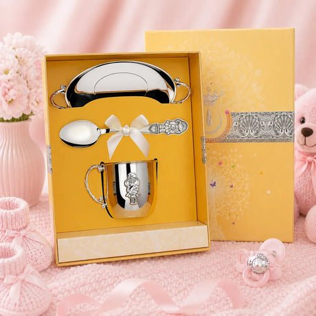 Baby Geschenkset 925 Silber Mädchen – Tasse, Löffel & Teller
