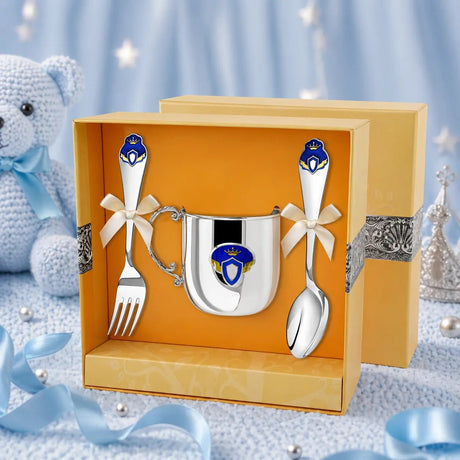 Baby Geschenkset 925 Silber Prinz – 3 - teilig mit blauer Emaille