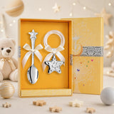 Baby Geschenkset 925 Silber Stern – Babylöffel & Rassel mit Acrylring